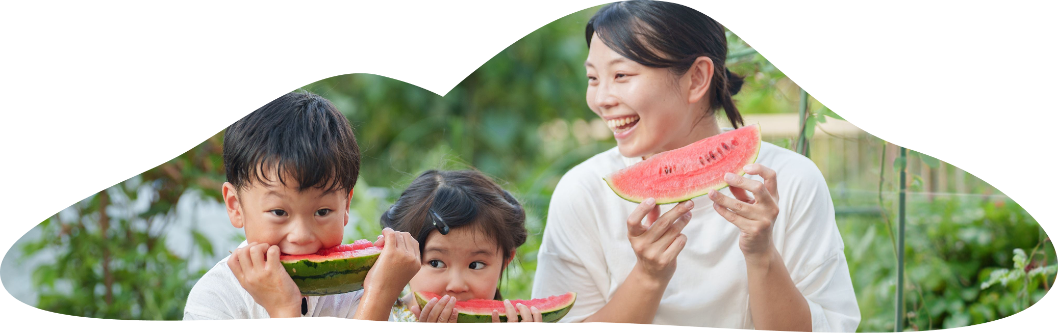 スイカを食べる家族の様子