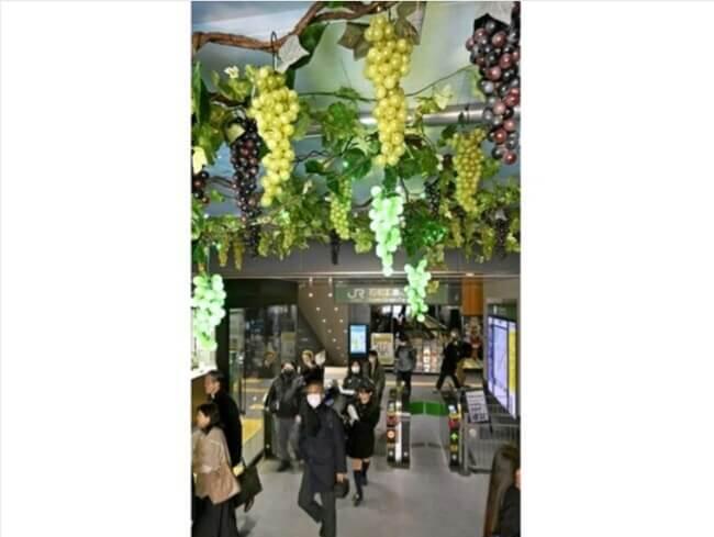 ブドウ棚通路照らすＪＲ石和温泉駅