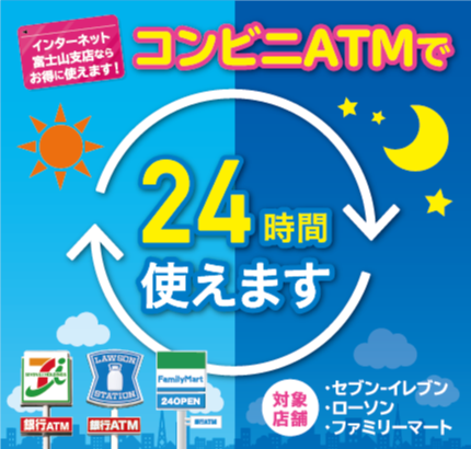 コンビニＡＴＭが24時間・365日ご利用可能